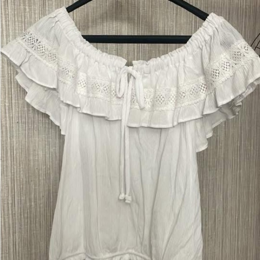 White Off-Shoulder Lace Trim Top